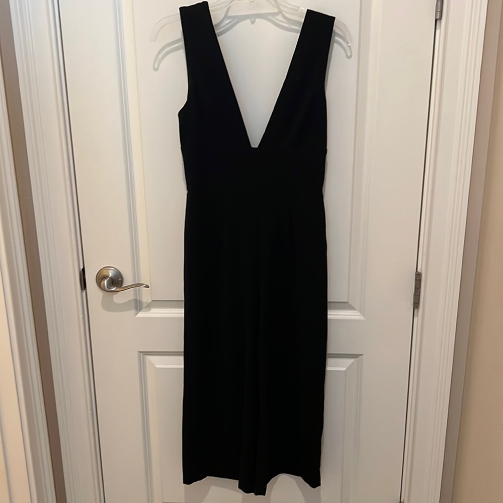 Deep V Black Formal Cropped Jumpsuit